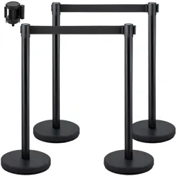VEVOR CROWD CONTROL STANCHION, SET OF 4 PIECES STANCHION SET, 6.6 FT/2 M BLACK