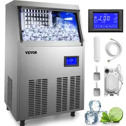 VEVOR 155LBS/24H COMMERCIAL ICE MAKER 33LBS STORAGE W/WATER FILTER & PUMP LCD