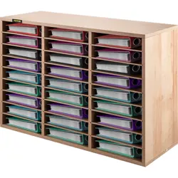 VEVOR WOOD LITERATURE ORGANIZER FILE SORTER PAPER STORAGE HOLDER 27 SLOTS WHITE