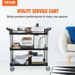 VEVOR UTILITY SERVICE CART, 3 SHELF HEAVY DUTY, ROLLING UTILITY CART WITH LOCKAB