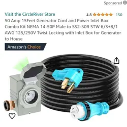 50 AMP 15 FT. GENERATOR CORD AND WATERPROOF POWER INLET BOX COMBO KIT ETL LISTED