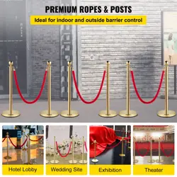 VEVOR VELVET ROPES AND POSTS, 5 FT/1.5 M RED ROPE, TICKET OFFICES PACK SETS (6)