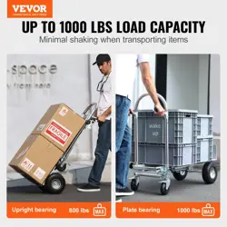 VEVOR ALUMINUM FOLDING HAND TRUCK, 4 IN 1 DESIGN 1000 LBS CAPACITY, GARDEN