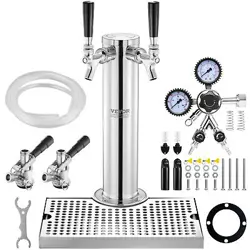 VEVOR KEGERATOR TOWER KIT DOUBLE TAPS BEER CONVERSION KIT WITH BEER DRIP TRAY