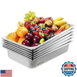 VEVOR 6 PACK HOTEL PANS, FULL SIZE ANTI-JAM STEAM PAN, 0.8MM THICK STAINLESS 
