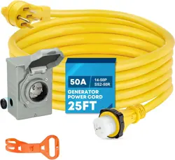 25FT 50AMP GENERATOR POWER CORD NEMA 14-50P + SS2-50P POWER INLET BOX WATERPROOF