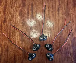 5 PC T - 9V VOLT BATTERY T TYPE CONNECTOR PACK  - ADAPTER CLIP WITH 4 INCH LEADS