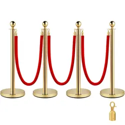VEVOR VELVET ROPES AND POSTS 4 PCS, 3 RED VELVET ROPE 5 FT, STANCHION POST WITH