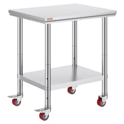 VEVOR STAINLESS STEEL WORK TABLE WITH WHEELS 24 X 30IN PREP TABLE WITH CASTERS
