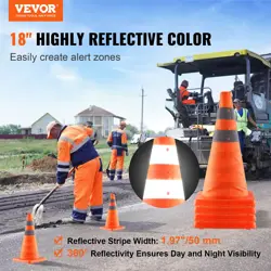 VEVOR SAFETY CONES, 4 PACK 18 INCH COLLAPSIBLE TRAFFIC CONES, PARKING LOTS