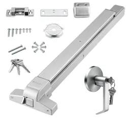 DOOR PUSH BAR PANIC EXIT DEVICE, 28” STAINLESS COMMERCIAL, EXTERIOR LEVER, 3 KEY