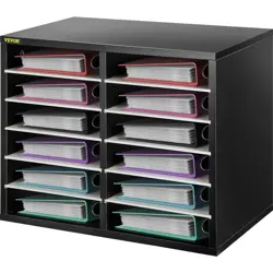 VEVOR WOOD LITERATURE ORGANIZER FILE SORTER PAPER STORAGE HOLDER 12 SLOTS CHEST