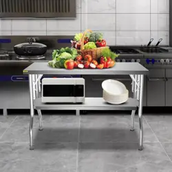 VEVOR COMMERCIAL WORKTABLE WORKSTATION 48 X 30 IN. DOUBLE-SHELF FOLDING TABLE