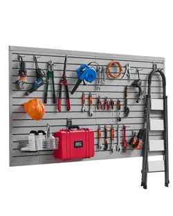 VEVOR 8 X 4 FT SLAT WALL PANELING PVC GREY GARAGE SLATWALL WITH ACCESSORIES