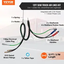 VEVOR 15FT SEMI TRUCK AIR LINES KIT WITH 2PCS GLAD HANDS, 3-IN-1 AIR HOSES & 7 W