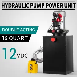15 QUART DOUBLE ACTING HYDRAULIC PUMP 12V DC DUMP TRAILER UNIT PACK REMOTE CRANE