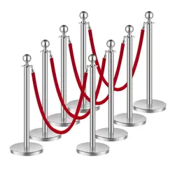VEVOR STANCHIONS AND VELVET ROPES 8PCS, HOLLOW BASE WITH STAINLESS STEEL POST, 4