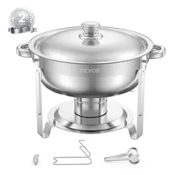 VEVOR 5 QT 2 PACK ROUND CHAFING DISH BUFFET SET FULL-SIZE PAN STAINLESS STEEL