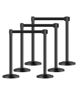 6 PCS STANCHION POST WITH 4 RETRACTABLE BELTS & SAND INJECTION HOLLOW BASE