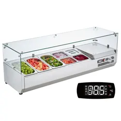 VEVOR COUNTERTOP REFRIGERATED SALAD PIZZA PREP STATION 140 W GLASS GUARD ETL
