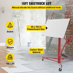 VEVOR DRYWALL ROLLING LIFTER PANEL, 16FT SHEETROCK LIFT DRYWALL LIFT, 150LB WEIG