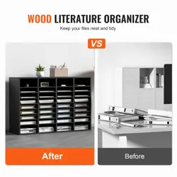 VEVOR WOOD LITERATURE ORGANIZER, 36 COMPARTMENTS, BLACK