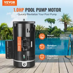 VEVOR 1 HP POOL PUMP MOTOR, 56Y FRAME, 115V(9 AMPS)/230V(4.5 AMPS) 3450RPM, 60HZ