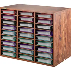 VEVOR WOOD LITERATURE ORGANIZER FILE SORTER PAPER STORAGE HOLDER 27 SLOTS BROWN