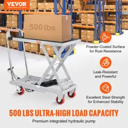VEVOR HYDRAULIC LIFT TABLE CART, 500LBS CAPACITY, 28.5