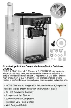 VEVOR 2200W COMMERCIAL SOFT SERVE ICE CREAM MACHINE - YKF-8218T