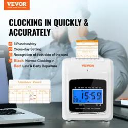 VEVOR PUNCH TIME CLOCK, TIME TRACKER MACHINE FOR EMPLOYEES OF SMALL BUSINESS, 6