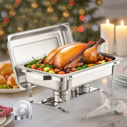 VEVOR 2 PACK RECTANGLE CHAFING DISH BUFFET SET FULL SIZE PAN STAINLESS STEEL