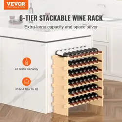 VEVOR 48 BOTTLE STACKABLE MODULAR WINE RACK BAMBOO WOOD DISPLAY SHELF 6-TIER