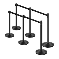 VEVOR STANCHION POST, 6 PCS STANCHIONS WITH RETRACTABLE BELTS, CARBON STEEL BLAC