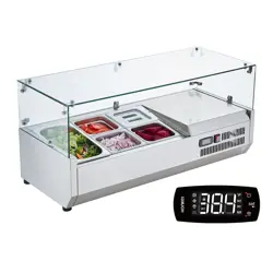 VEVOR COUNTERTOP REFRIGERATED SALAD PIZZA PREP STATION 130 W GLASS GUARD ETL