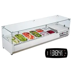 VEVOR COUNTERTOP REFRIGERATED SALAD PIZZA PREP STATION 150 W GLASS GUARD ETL