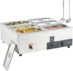 VEVOR 6-PAN COMMERCIAL FOOD WARMER, 6 X 8QT ELECTRIC STEAM TABLE, 1500W STEEL