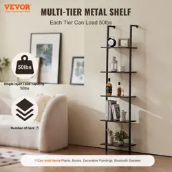 VEVOR INDUSTRIAL SQUARE PIPE SHELF 5 TIER 15.6X11.8IN WALL-MOUNT FOR BEDROOM