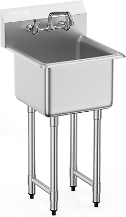 VEVOR STAINLESS STEEL PREP & UTILITY SINK, 1 COMPARTMENT FREE STANDING SMALL &