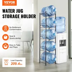 VEVOR 5 TIERS WATER JUG HOLDER SINGLE ROW WATER BOTTLE RACK FOR 5 BOTTLES BLACK