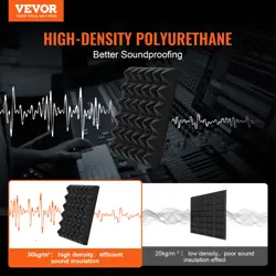 VEVOR ACOUSTIC FOAM PANELS 48 PACK 12 X 12 X 2 IN ADHESIVE FOR WALL CEILING