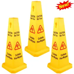 FLOOR SAFETY CONE CAUTION WET SIGNS CONVENIENT STORAGE STACKABLE INDOOR OUTDOOR