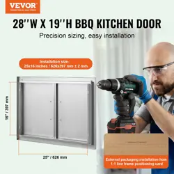 VEVOR BBQ ACCESS DOOR, 28W X 19H INCH DOUBLE OUTDOOR KITCHEN DOOR, STAINLESS STE