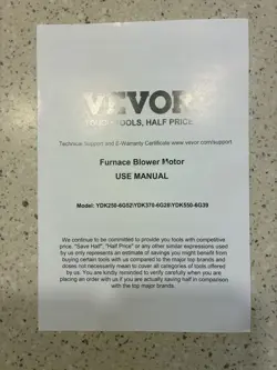 VEVOR YDK250-6G52 1/3HP FURNACE BLOWER MOTOR  110-120V 4.4A 1075RPM 4 SPEEDS