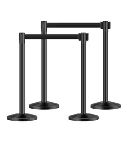 4 PCS STANCHION POST WITH 4 RETRACTABLE BELTS & SAND INJECTION HOLLOW BASE