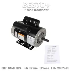 115-230V 3 HP 3450RPM ELECTRIC MOTOR COMPRESSOR DUTY 56 FRAME 1PHASE