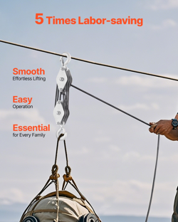 4400 LBS ROPE HOIST PULLEY SYSTEM BLOCK AND TACKLE 5:1 LIFTING RATIO 100 FT ROPE