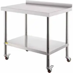 36 X 24 X 35 IN STAINLESS STEEL METAL TABLE KITCHEN CART UTILITY ROLLING STORAGE