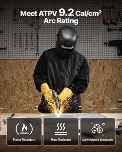 FLAME-RESISTANT WELDING JACKET XXL HEAVY DUTY COWHIDE LEATHER & 9OZ FR COTTON