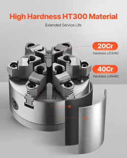 6 INCH 6-JAW SELF-CENTERING LATHE CHUCK WITH D1-4 CAM LOCK BACKING PLATE